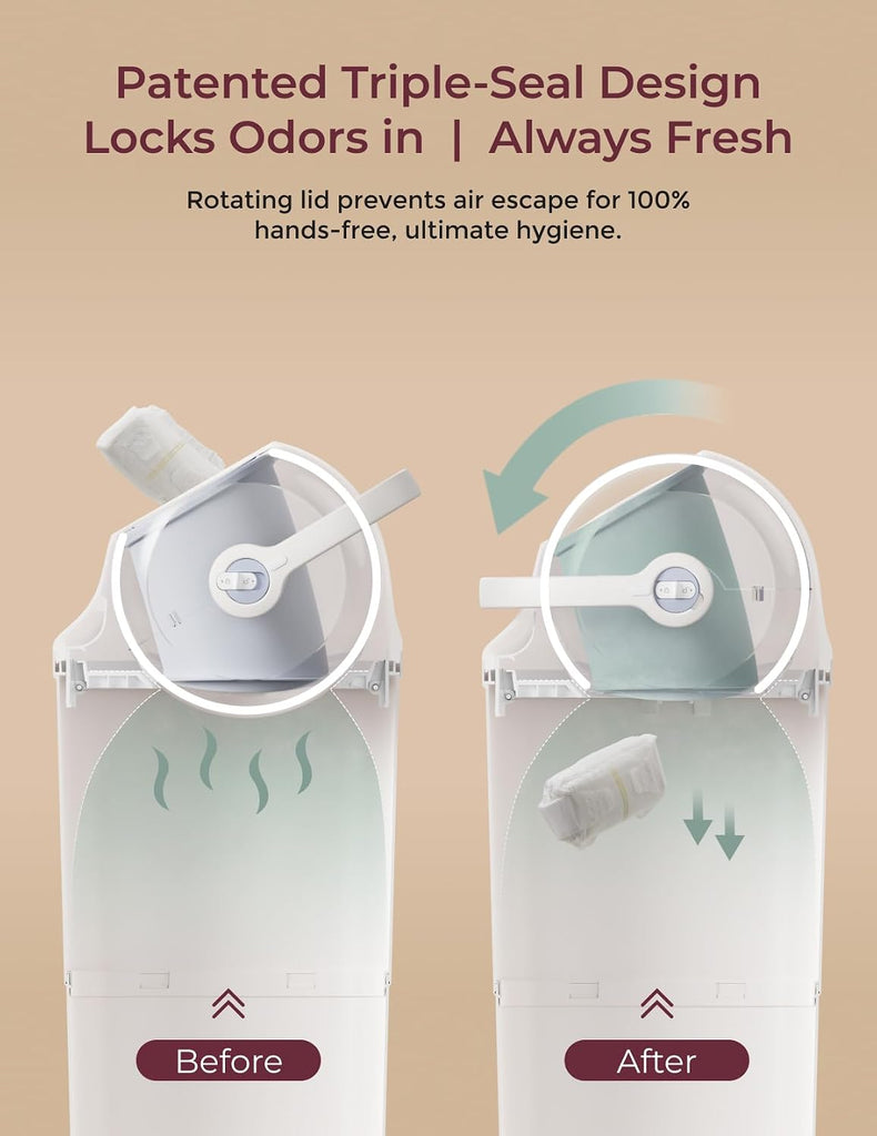 Triple-Seal Diaper Pail with Odor Locking, Ergonomic Height Design