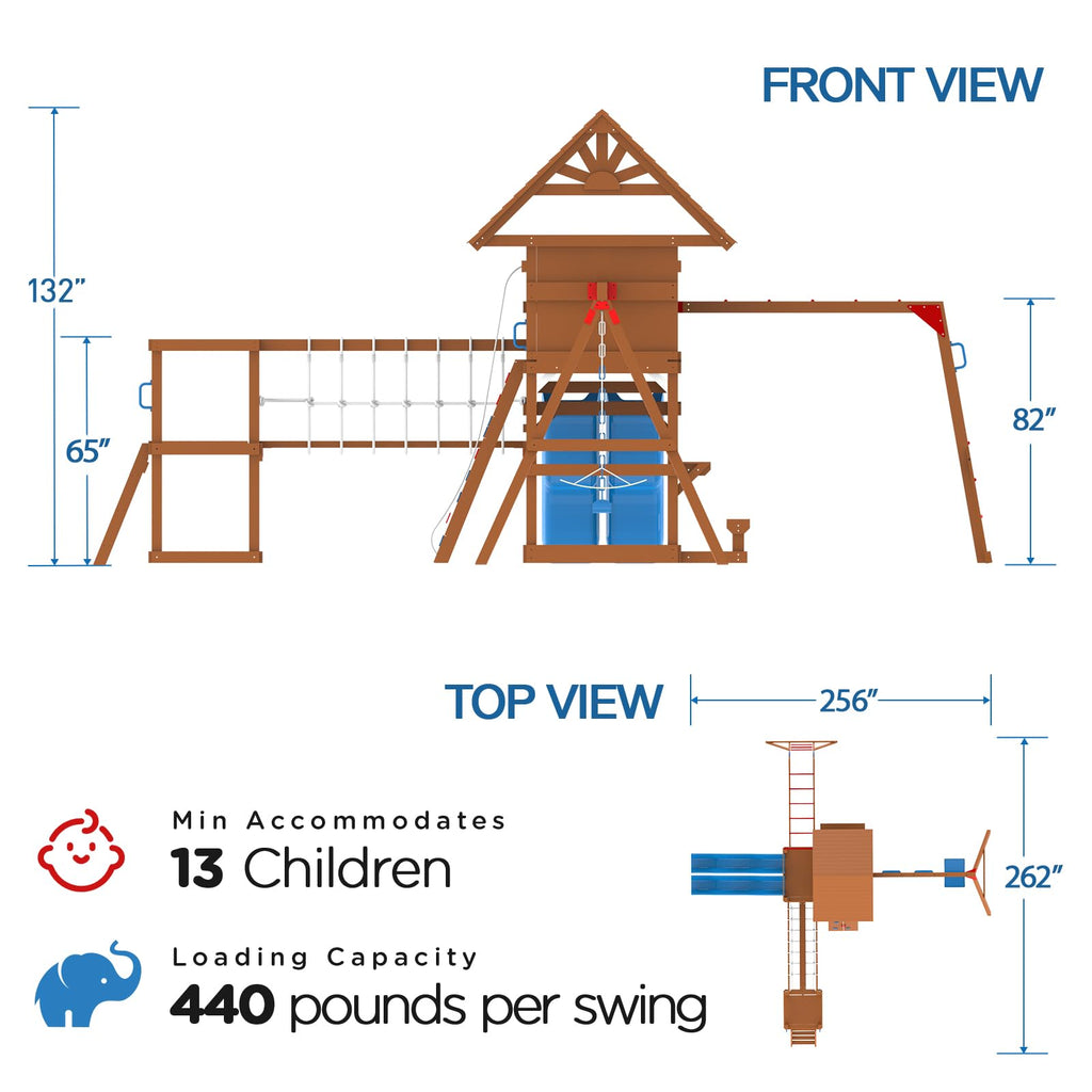 Playground Wooden Swing Sets for Backyard with Playhouse Monkey Bar