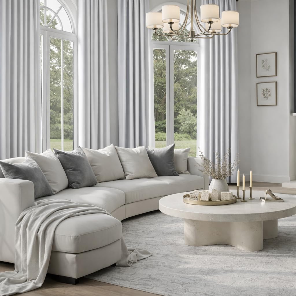Faux Silk Greyish White Blackout Curtains 52W x 96L 2 Panels