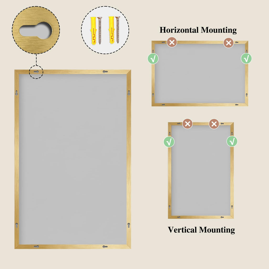 Gold Mirrors for Wall, 30x60 Inch Bathroom Mirror, Rectangular Wall Mirror Bedroom Bathroom, Hangs Horizontally or