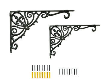 12.5'' Deep Decorative Shelf Brackets,2 Pack Cast Iron Shelf Supply,12 x 8 Inch Antique Black Corbel,Screws Anchors