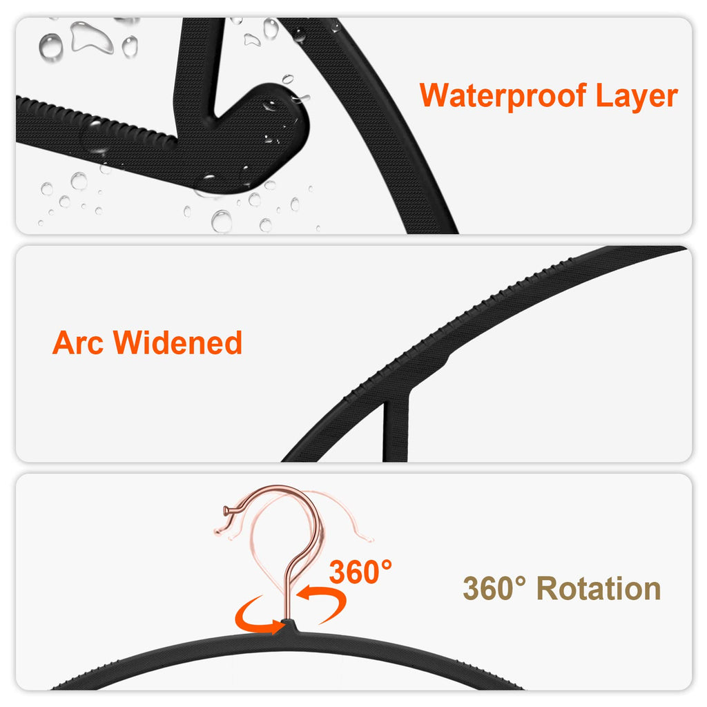 50 Pack No-Bump Plastic Clothes Hangers, Black, Non-Slip, Space-Saving