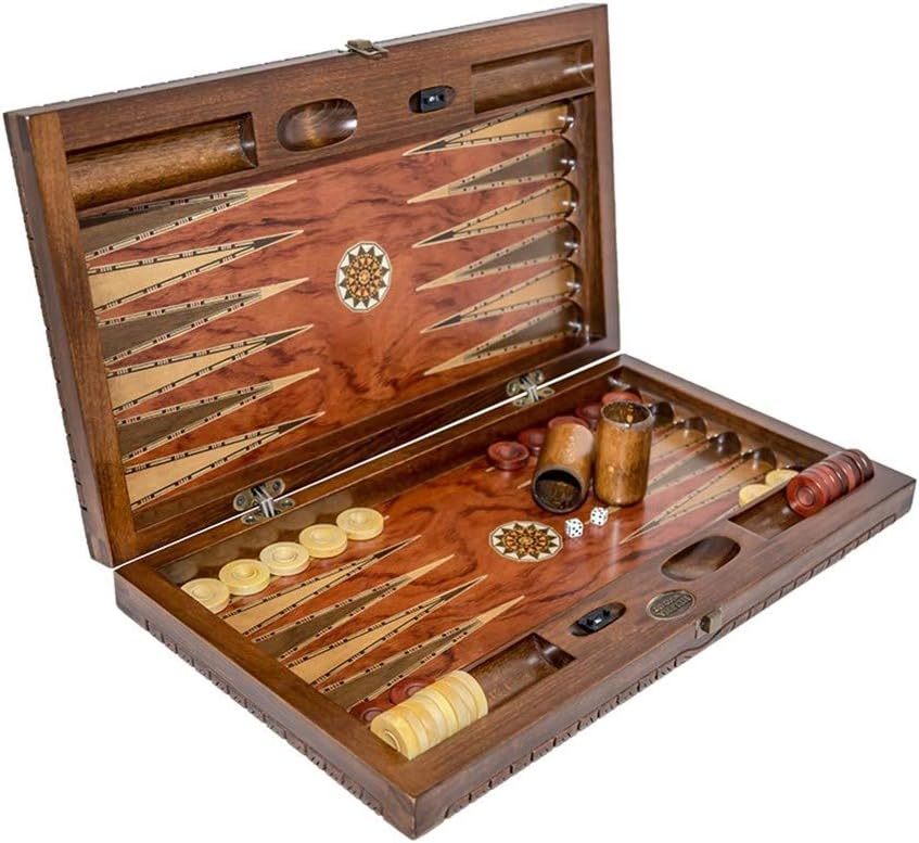 Backgammon Set Mosaic and Carved Design - Foldable Rosewood Board - Classic Board Game - Size 20,5"