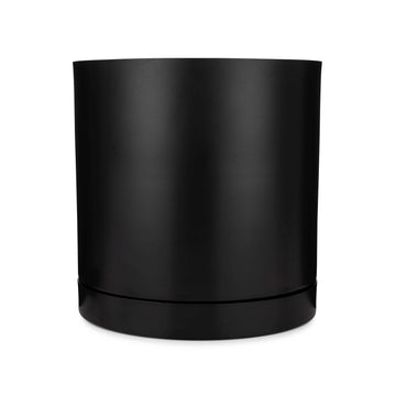 Black Modern Flower Pot with Round Saucer - Fits Mid-Century Modern Plant Stand - 8 Inch Planter - Matte Black Powder