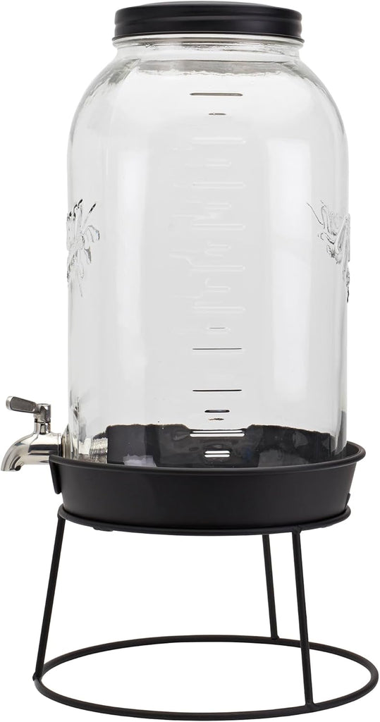 3 Gallon Glass Beverage Drink Dispenser with Leakproof Spigot and Metal Stand