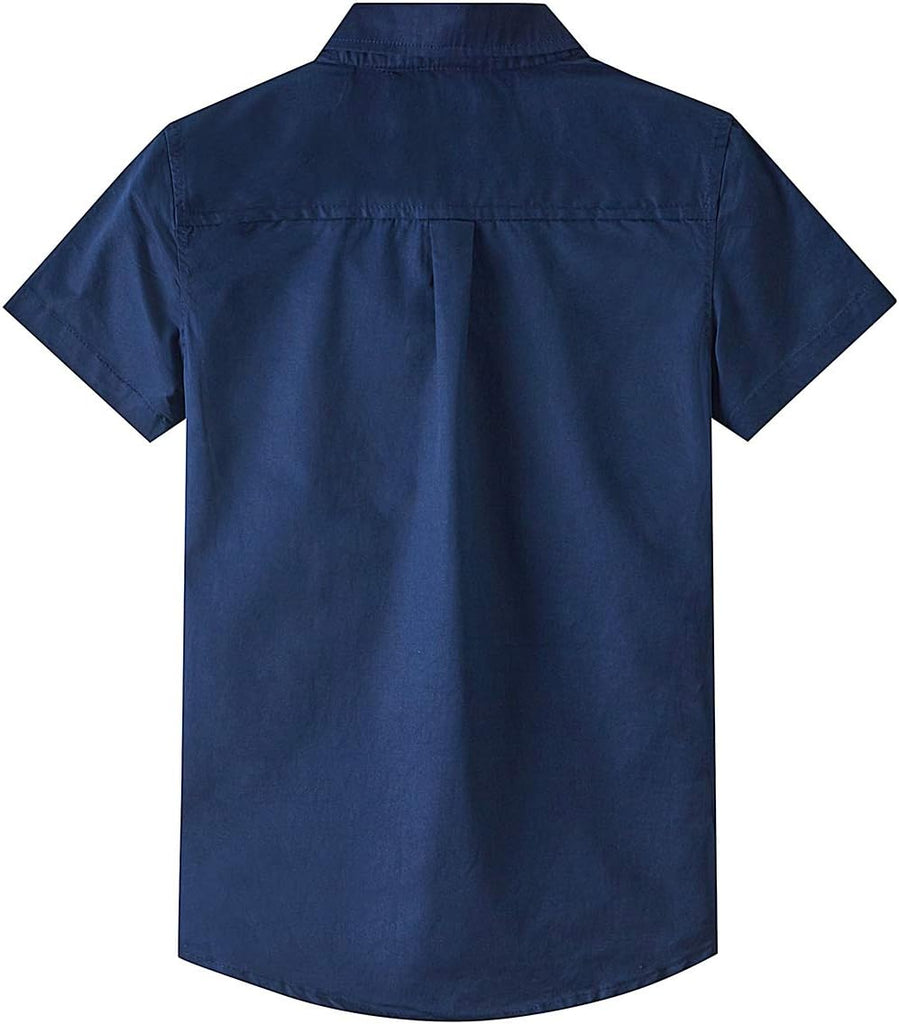 Boys Cotton Dress Shirt Button Down Kids Short Sleeve Uniform Solid (2-14 Years)