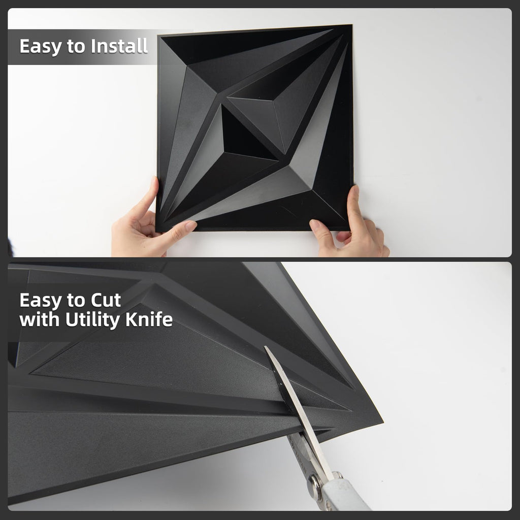 3D Wall Panels, Black, 12x12 Inch, 20 Pcs