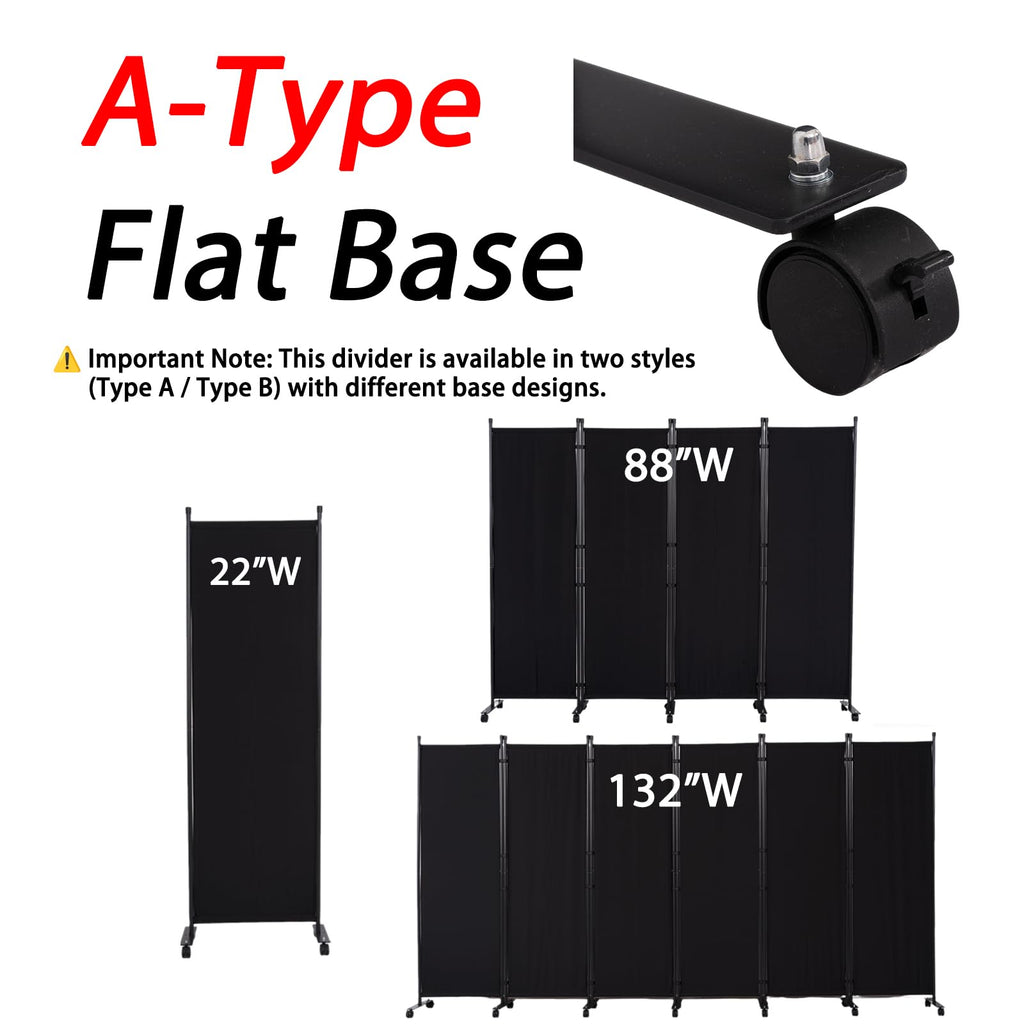 88" W 4 Panel Room Divider, Portable Privacy Screen W/Wheels Freestanding