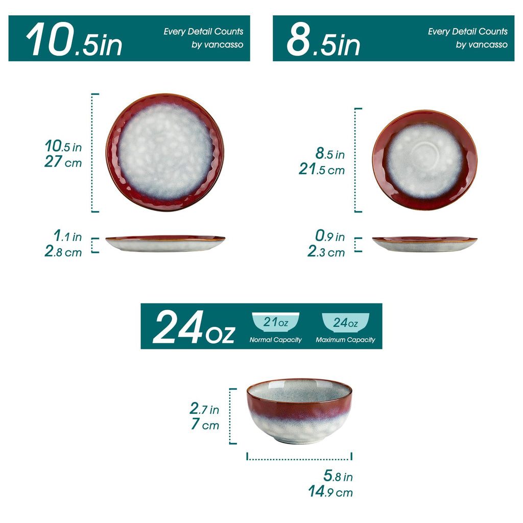 Starry 12 Pcs Dinnerware Set for 4, Handmade Reactive Glaze, Red