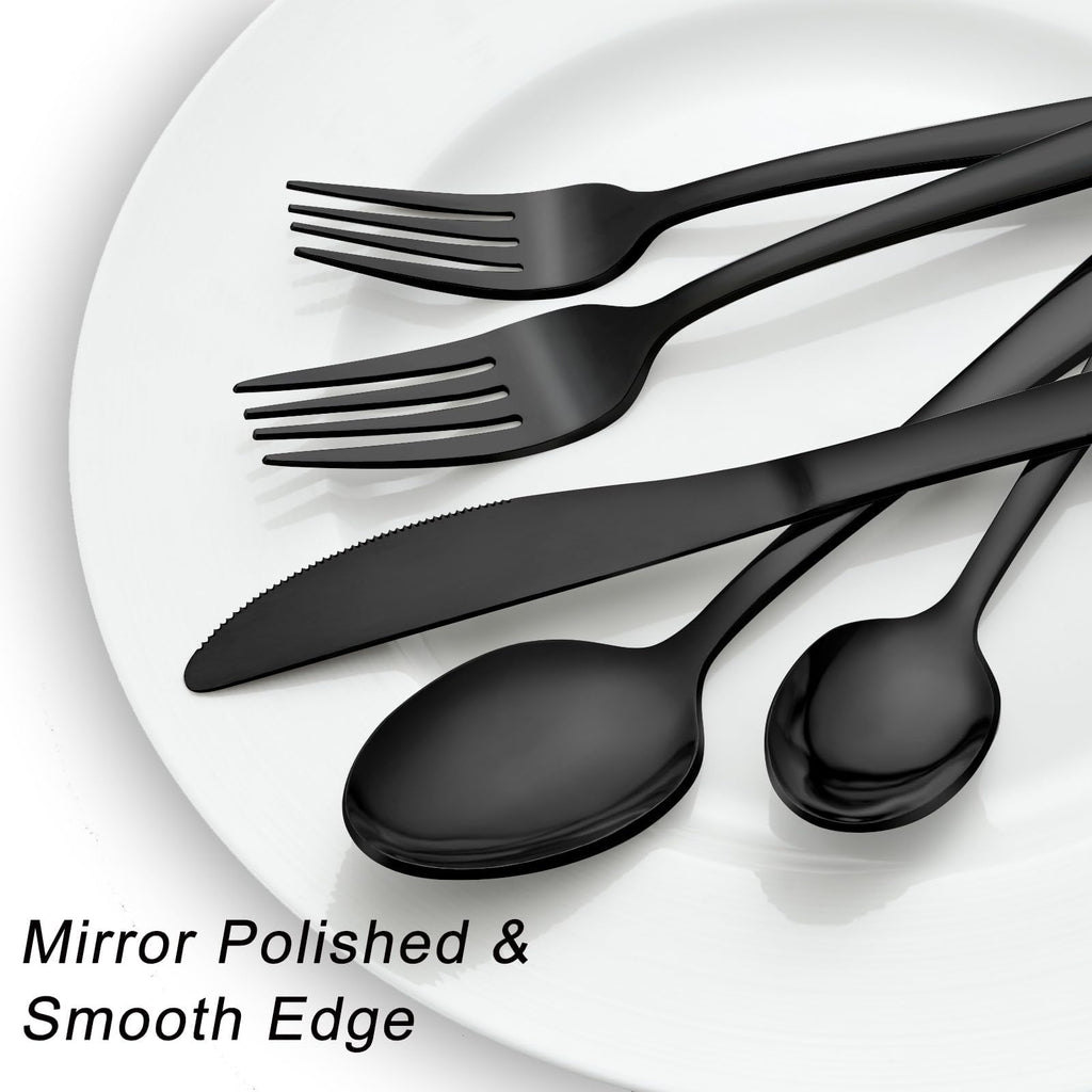 72Pcs Black Silverware Sets for 12 - Dishwasher Safe, Stainless Steel Cutlery Set with Steak Knives, Flatware Set