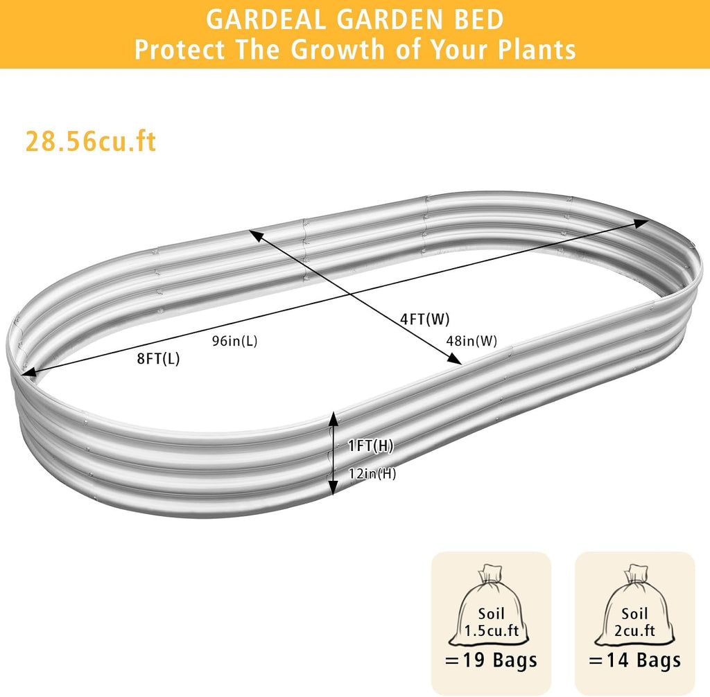 8x4x1ft Galvanized Raised Garden Bed Kit - Metal Planter Boxes for Vegetables/Herbs/Flowers, Heavy-Duty Steel Outdoor