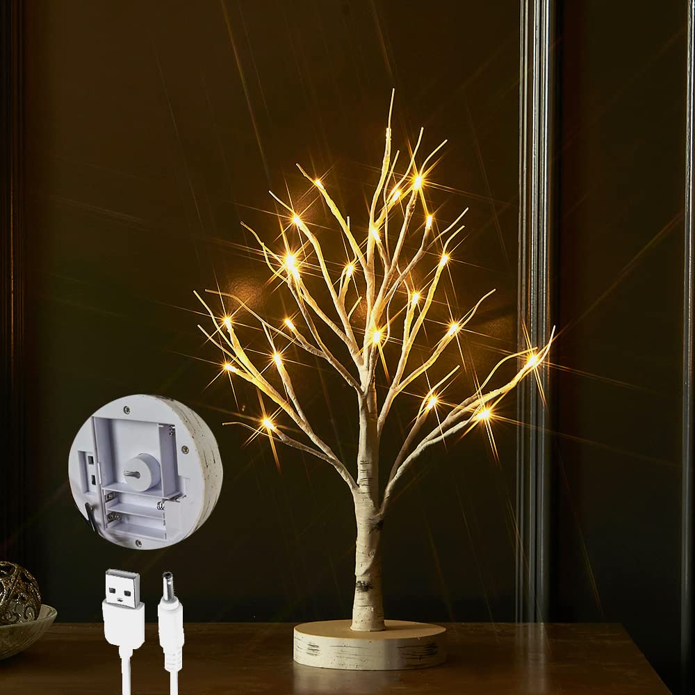 Lighted Birch Tree with Timer Battery Operated or USB Plug-in 18IN 24 LED, Easter Trees with Lights for Wedding Party
