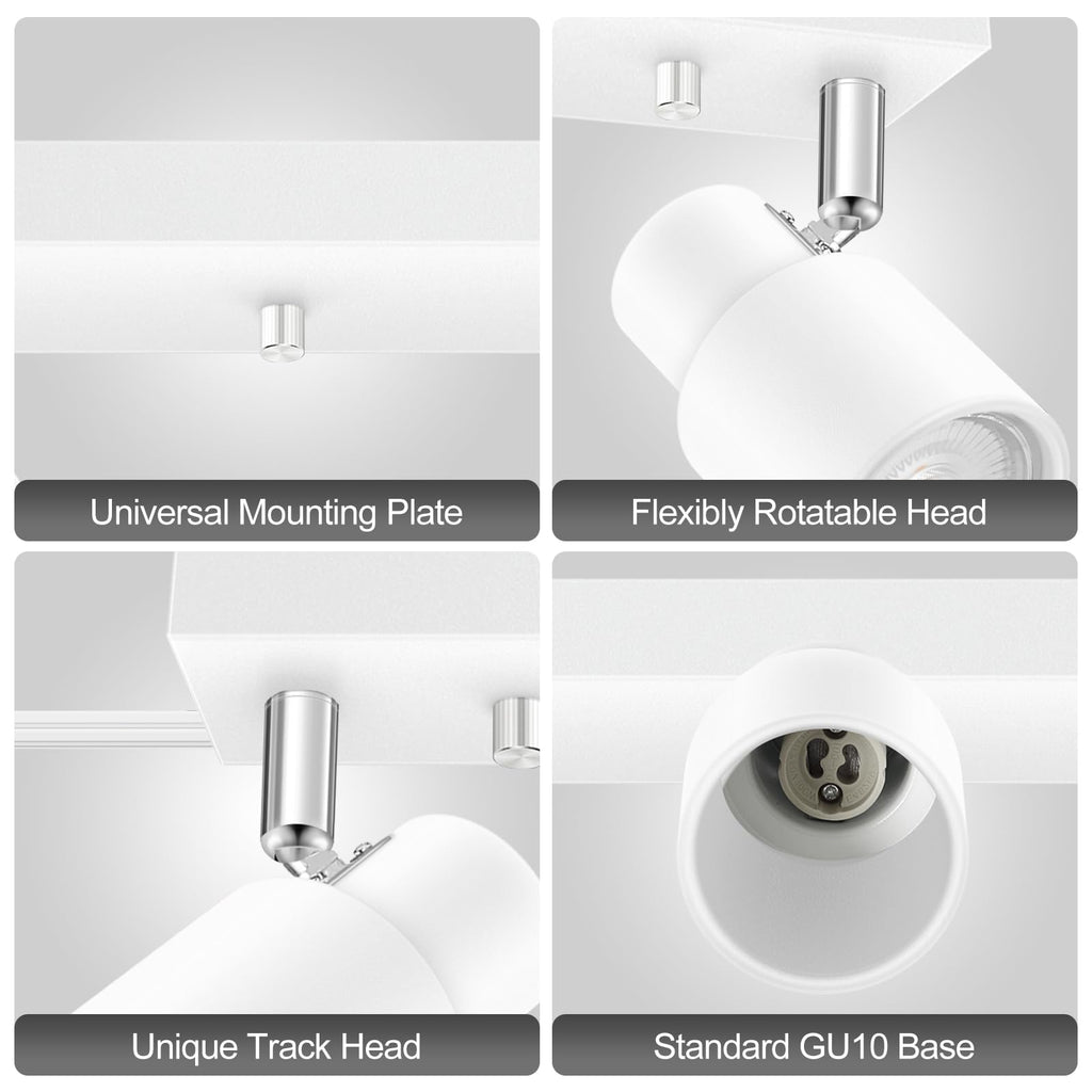 Plug in Track Lighting Fixtures Ceiling, White Track Light LED, 2-Light Track Lights with Cord, 2 Way Ceiling