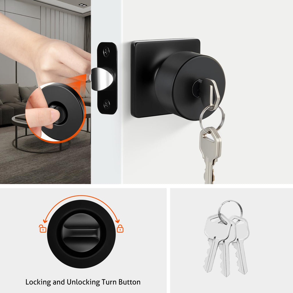 Matte Black Keyed-Alike Exterior Door Knobs, Front Door Knob with Lock and Key, Black Door Knobs Entry Door Knob 3