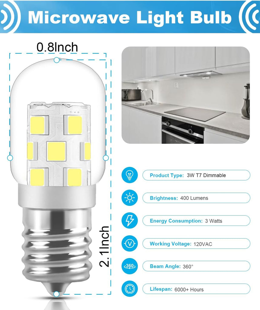 LED Microwave Light Bulb Under Hood 40W Equivalent-125V E17 Base for Whirlpool Microwave Light Bulb - 3W 400LM