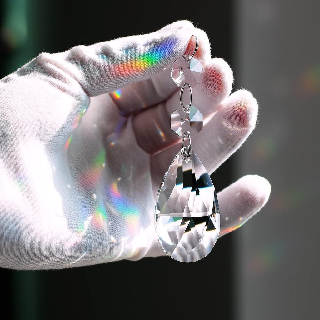 20pcs 50mm Teardrop Chandelier Crystal, Clear Replacement Part - Hanging Pendants Connected Glass Octagon Beads for
