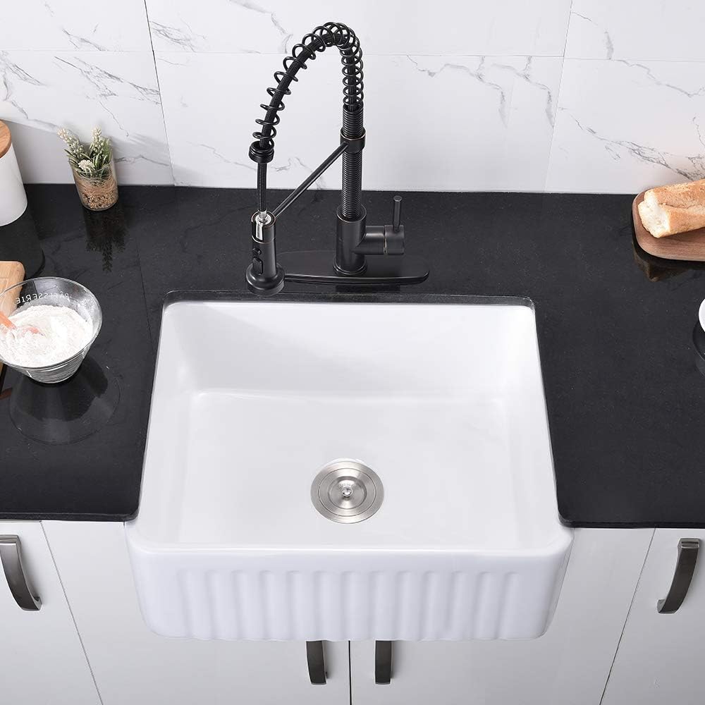 24 Inch Small White Farmhouse Sink, Apron Front Sink | 24x18 Farm House Farmer Style Sinks, Easy to Clean, Resistant