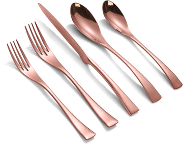 20 Pieces Rose gold Silverware Set for 4,Heavy Duty 18/10 Stainless Steel Flatware Set with Forged Stand Knives