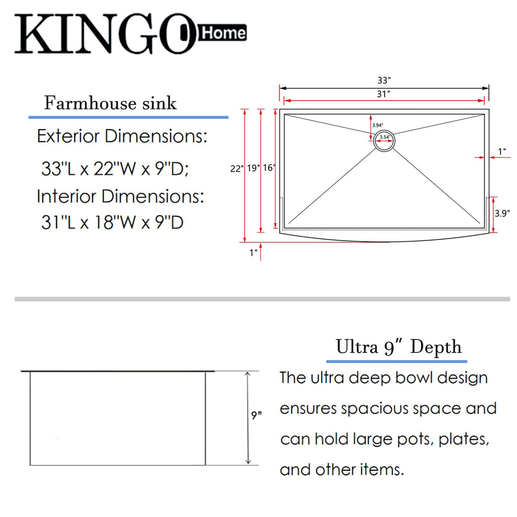 33 Inch Farmhouse Sink Stainless Steel Apron Front