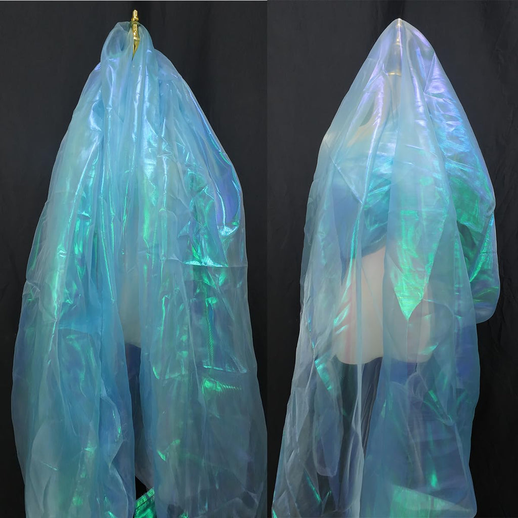 5.5 Yard Long 59" Wide Organza Lace Fabric - Magic Rainbow Laser Gradient, Iridescent Holographic for Wedding Dress