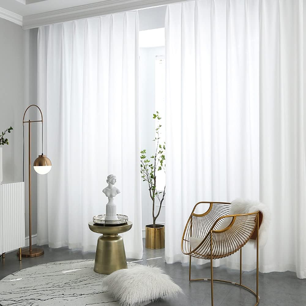 White Pinch Pleated Window Sheer Curtains 96 Inches Long 2 Panels, Luxury Velvet Soft Touch Opaque Privacy, Gently
