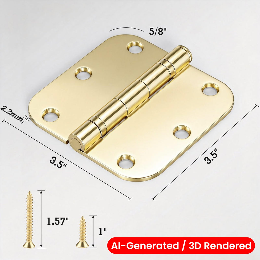 Rounded Door Hinges Polished Brass 3.5 Inch 5/8" Lasting Mute