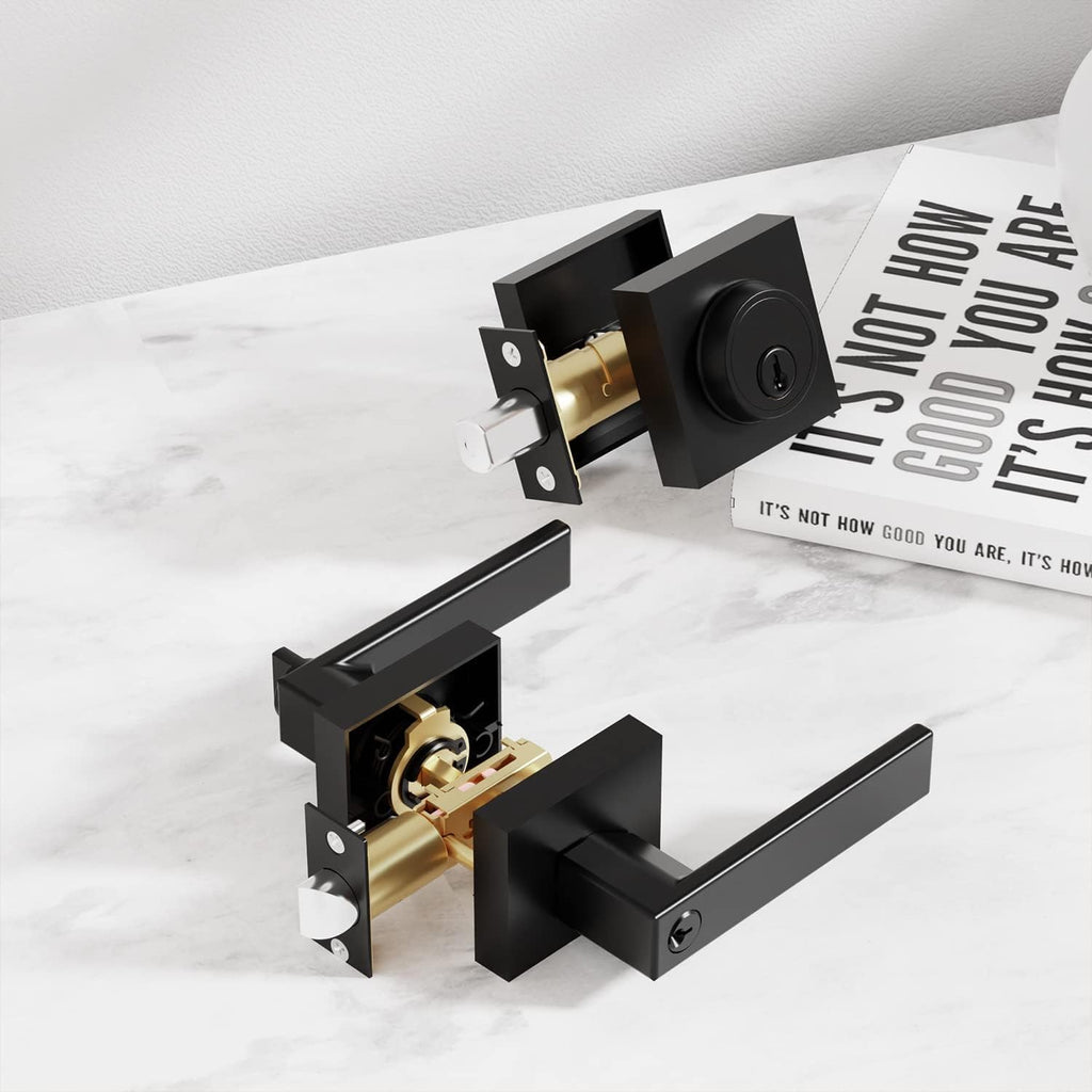 Front Door Lock Set,Keyed Alike Heavy Duty Exterior Door Lock Set,Entry Door Handle and Single Cylinder Deadbolt