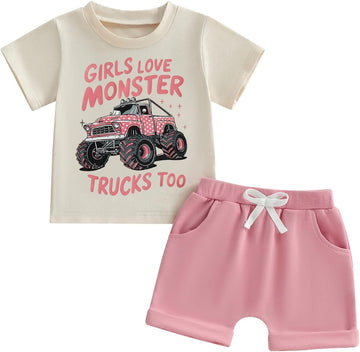 Baby Girl Summer Clothes 3 6 12 18 24 Months Toddler Outfit Letter Tractor Short Sleeve Shirt Tops Shorts Set