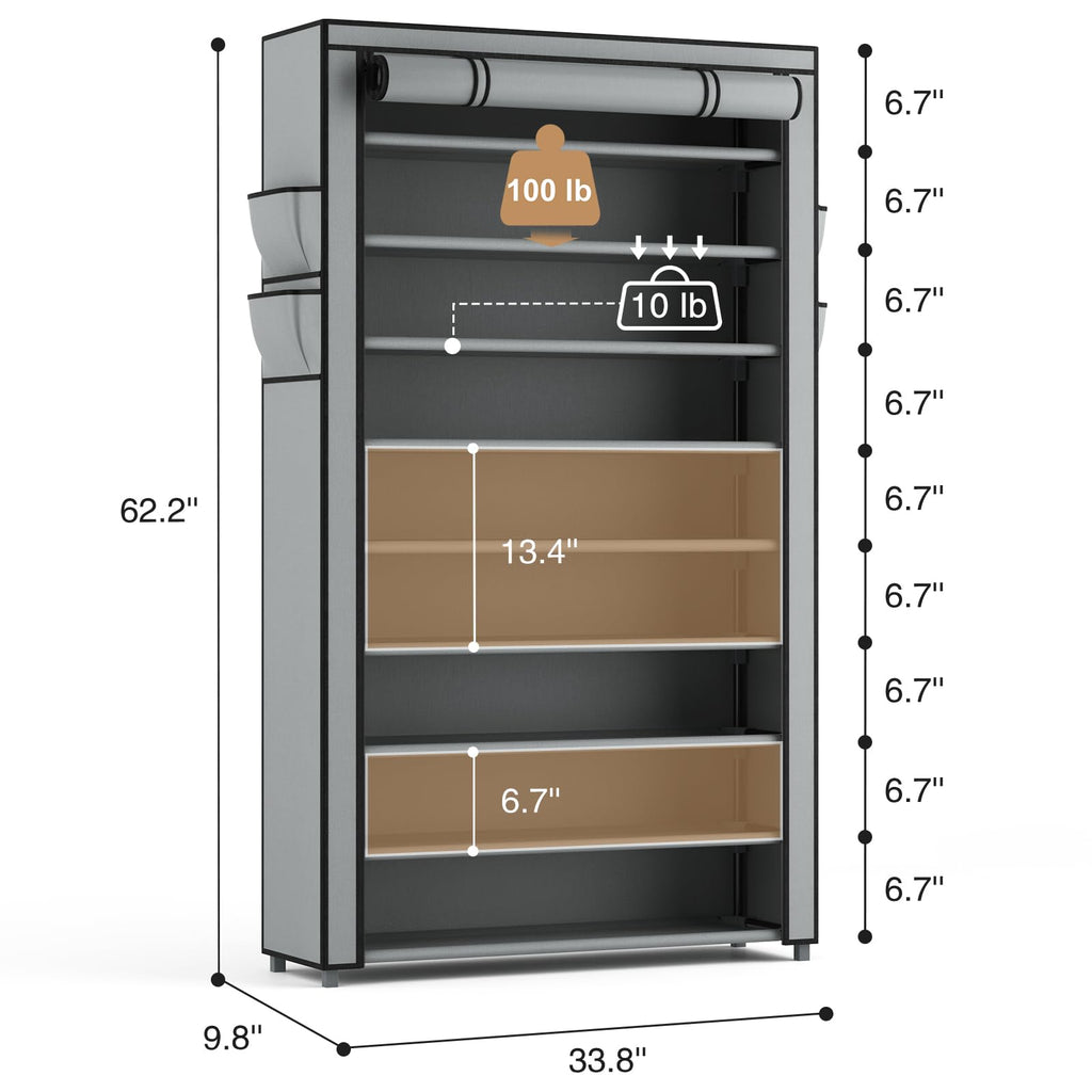 Shoe Rack with Covers 10 Tier Tall Shoe Rack Organizer Large Capacity Shoe Shelf Storage 40 Pairs Space Saving Free