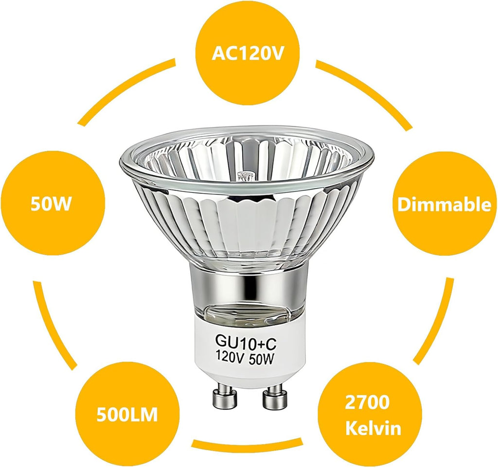 GU10 120V 50W Halogen Bulb Dimmable 2700K Warm White GU10+C 110-130V Bulb MR16 with Glass Cover for Candle Warmer