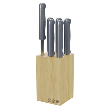Halsted Steak Knives & Wooden Block Set, Ergonomic Handles and Sharp Stainless Steel Professional Chef Cutlery