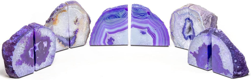 Agate Geode Bookends - Polished Crystal Stone Decorative Bookends Décor (8-10 lb, Purple)