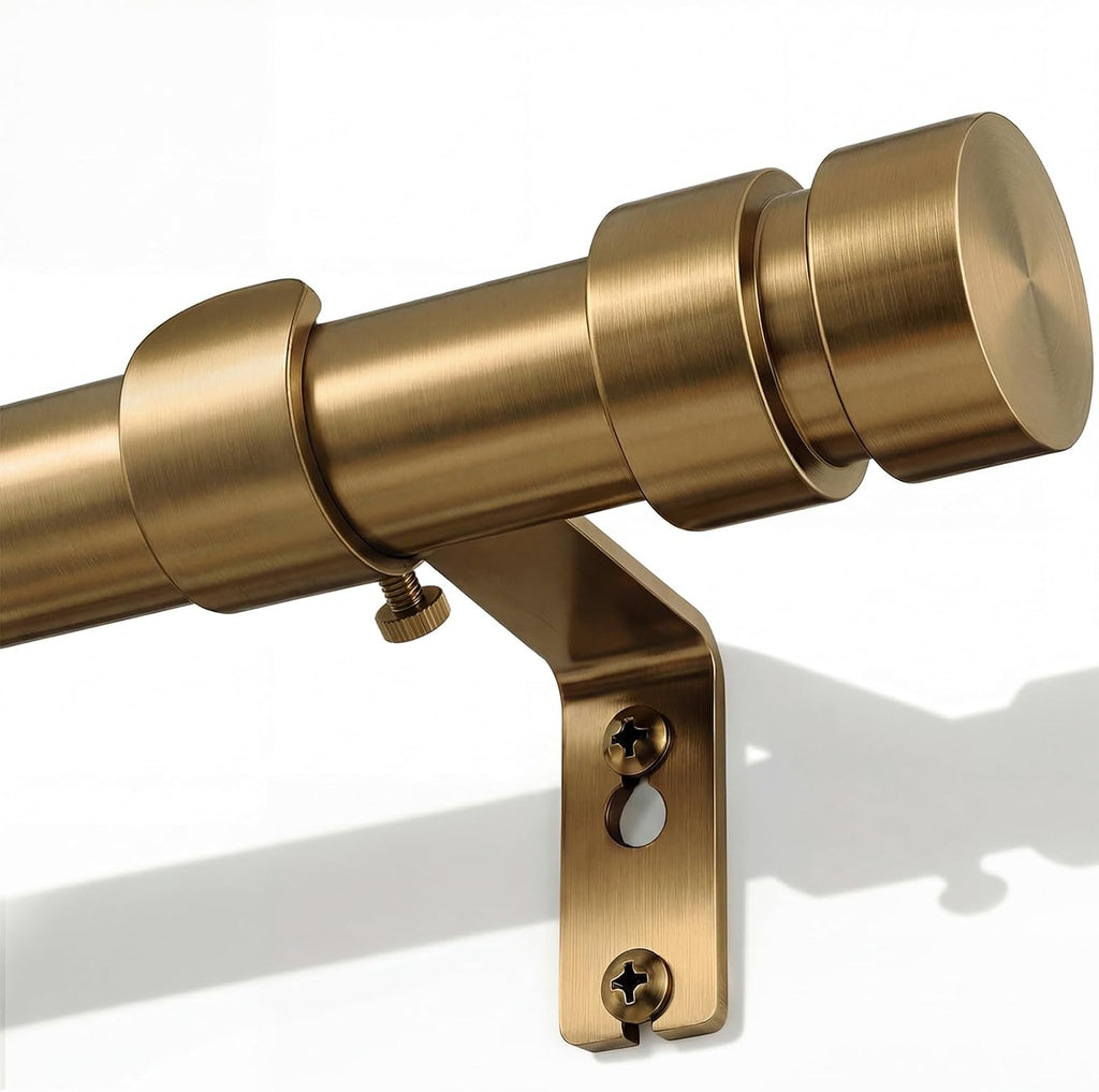Warm Gold Curtain Rods with Solid Metal Finials 48 to 84 Inches Adjustable Heavy Duty 1 Inch Brass Curtain Rod for