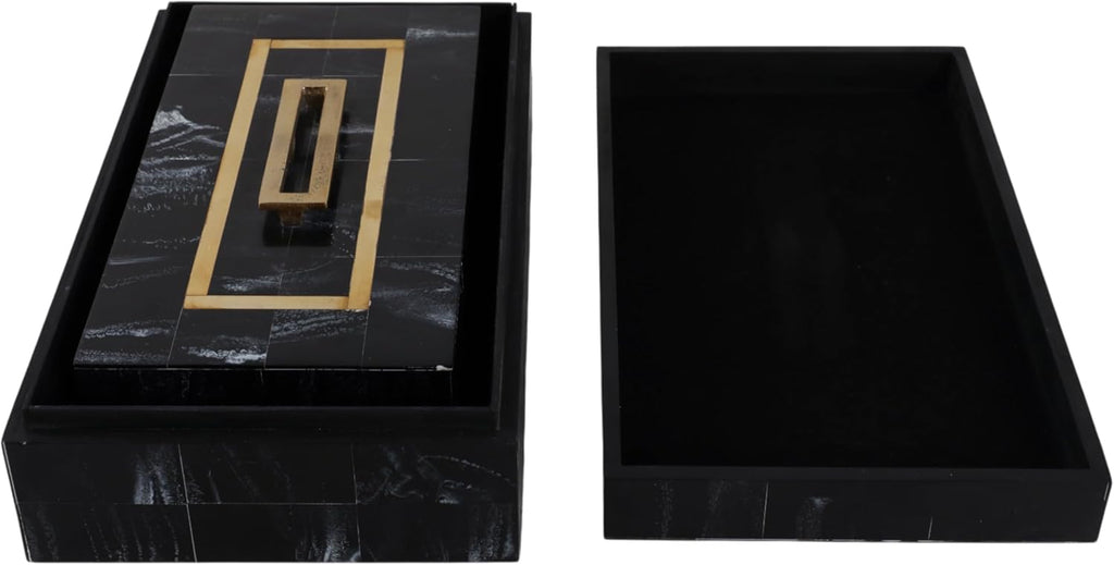 Elegant Decorative Boxes Decor with Lid - Marble Jewelry and Keepsake Boxes with Gold Handle - Bold Home Organizer - Set of 2