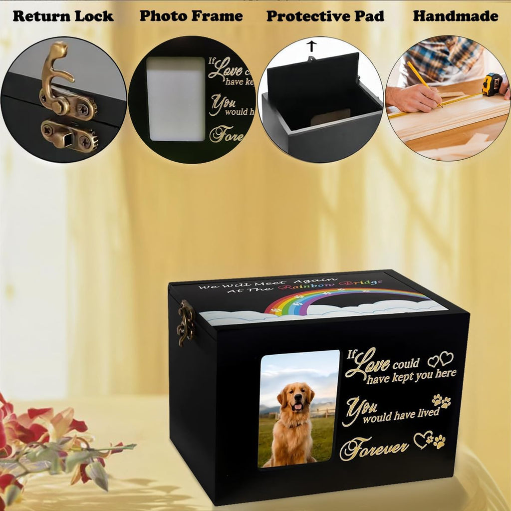 Solid Wood Pet Urns for Dog or Cat Ashes, Rainbow Bridge Memorial
