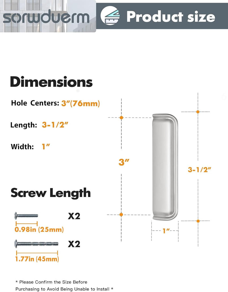 5 Pack 3 lnch(76mm) Brushed Nickel Cabinet Cup Pulls Kitchen Hardware Cabinet Handles Drawer Pulls Bathroom Cupboard