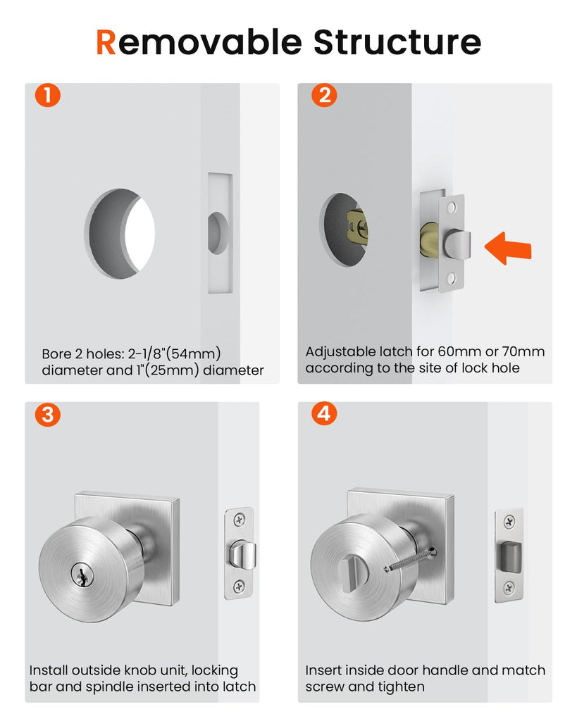 Brushed Nickel Entry Door Knob with Lock and Key, Square (1 Pack)