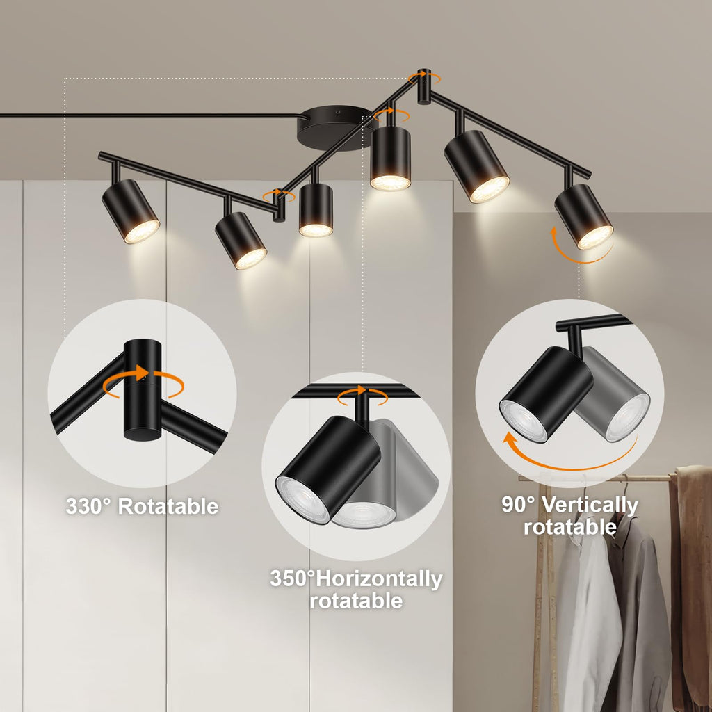 Plug in Track Lighting LED, Track Lighting Fixtures Ceiling, Black 6-Light Kitchen Light Kit, Plug in Wall Light