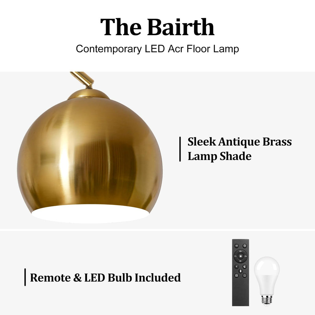 77" Arc Floor Lamp, Upgraded Gold Standing Lamp with Remote