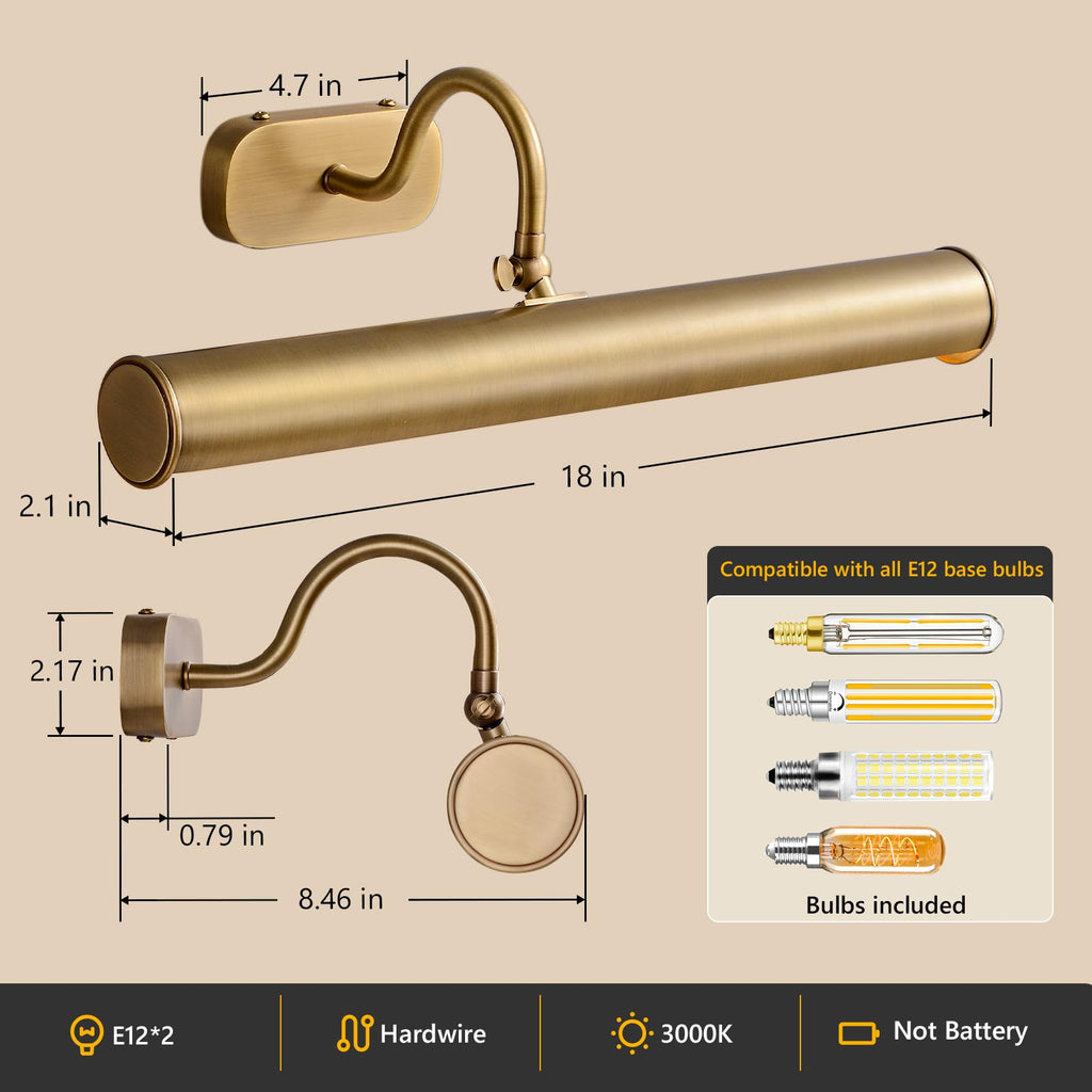 Brass Picture Light Hardwired Picture Lighting 18 inch