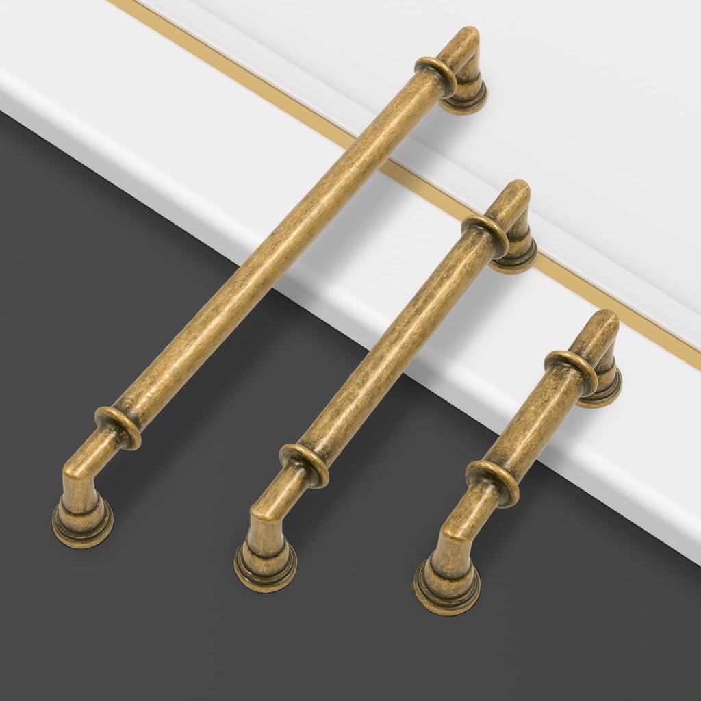 2 Pack 5 Inch(128mm) Brushed Antique Brass Cabinet Pulls Heavy-Duty Solid Kitchen Cabinet Handles Vintage Aged Brass