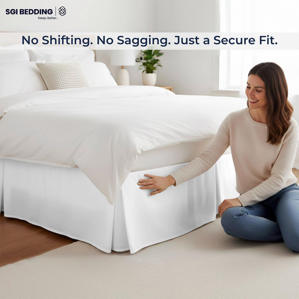 18 inch Drop Bed Skirt Queen Size - Platform Style with Secure Fit, Classic Tailored Look, Elegant Pleated Style Dust