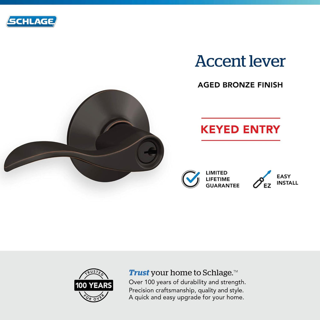 ACC 716 Accent Door Lever, Keyed Entry Lock, Aged Bronze