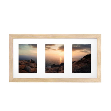 8x16 Panoramic Collage Picture Frame, Natural Solid Wood Frame with HD Plexiglass for Multiple Three 4x6 Photos with
