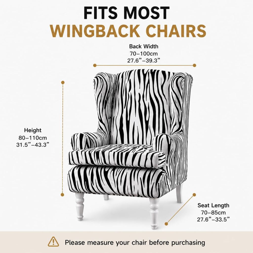 Wing Chair Covers, 2 Pieces Zebra Striped Stretch Wingback Chair Slipcovers Elastic Polyester Spandex Fabric Stretch