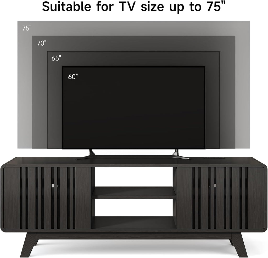 63-Inch TV Stand for TVs up to 75 Inch, Mid-Century Modern Television Stand with Power Outlet， Entertainment Center