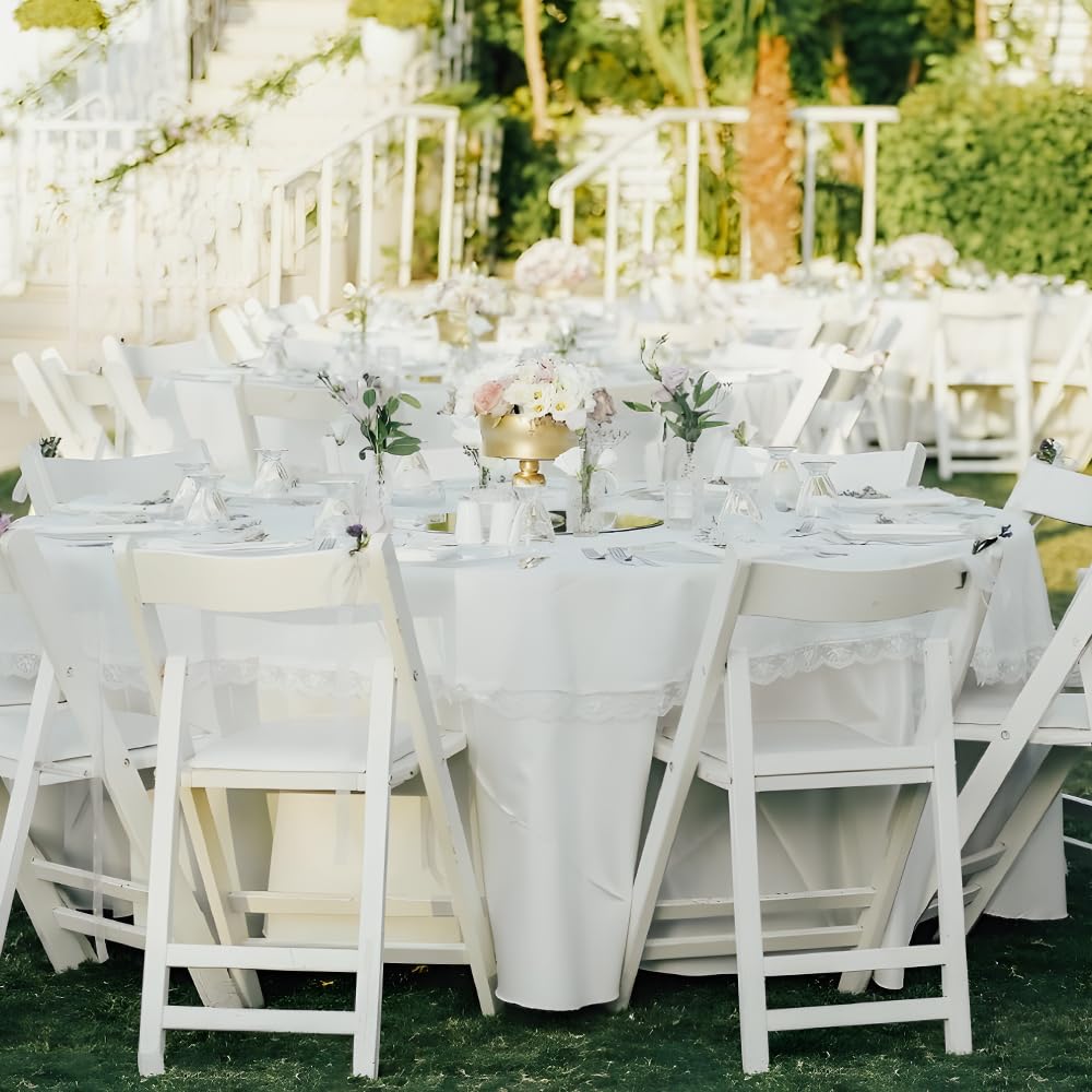 120 Inch Round Tablecloth, 10 Pack White Stain Resistant and Wrinkle-Free Polyester Table Cover for Wedding, Banquet