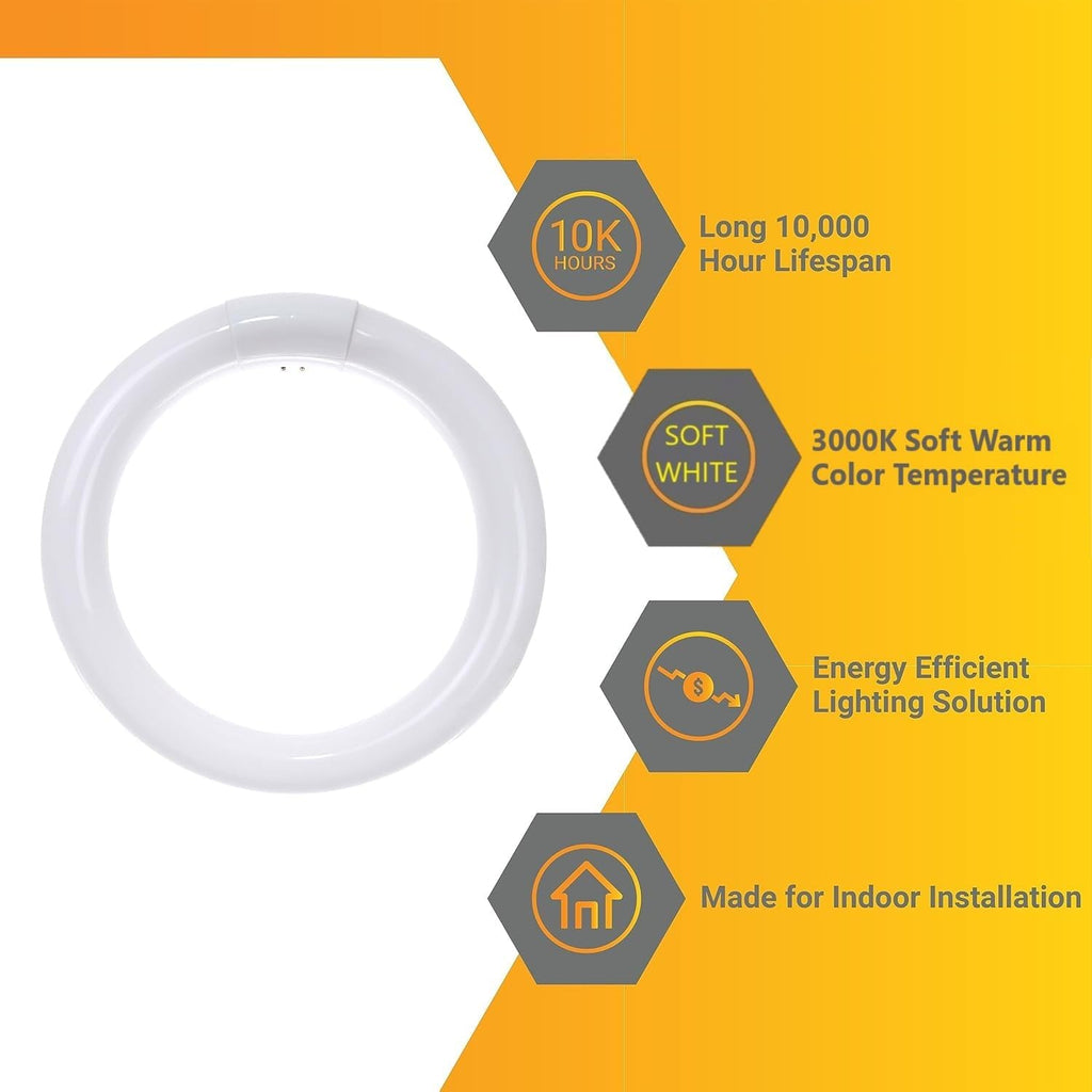 8 Inch Fluorescent Circular Light Bulb 22W 1250 Lumens 3000K Soft White G10Q 4-Pin Base Round Circline