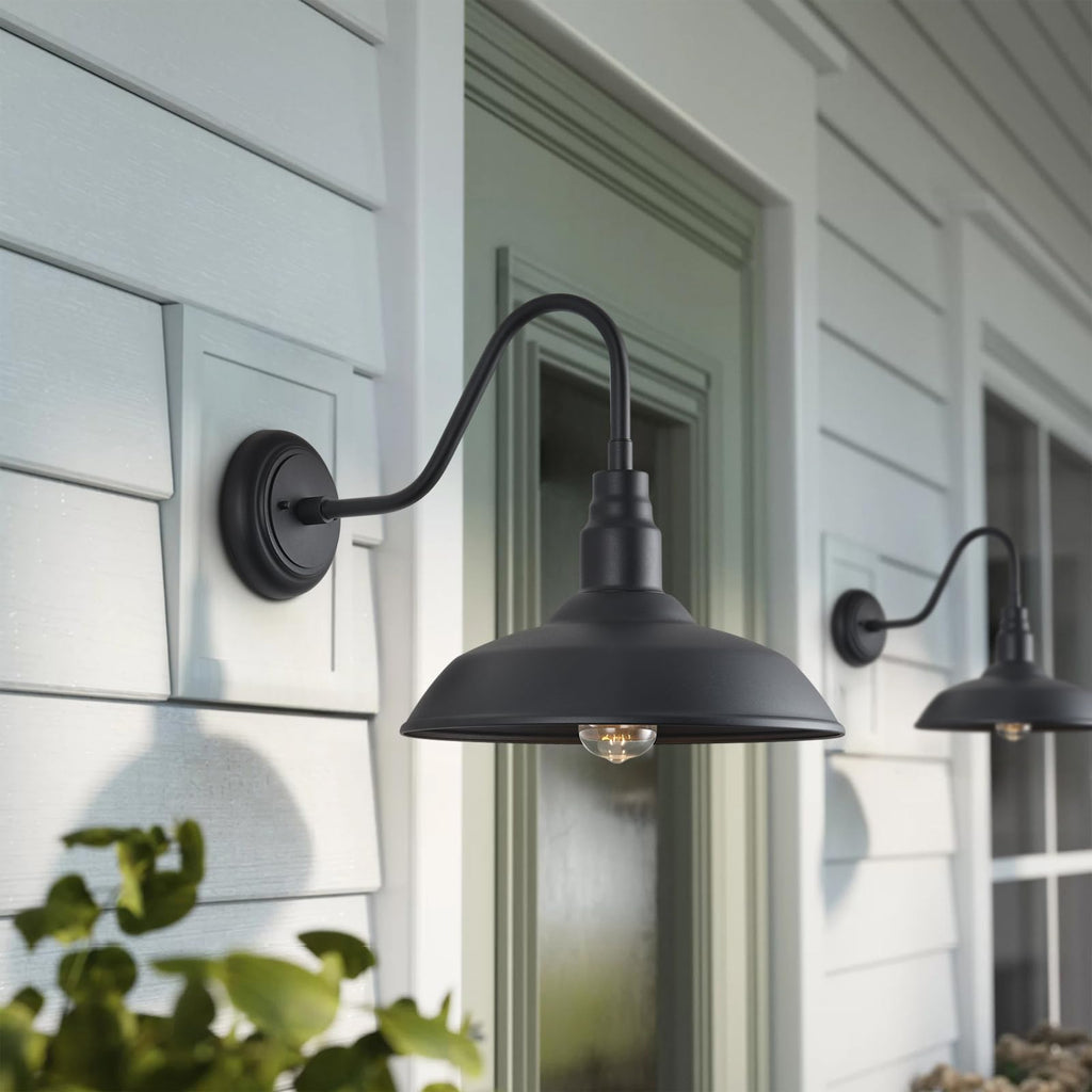14 Inch Gooseneck Barn Lighting Outdoor Large Exterior Gooseneck Light Fixtures, Matte Black Farmhouse Barn Lights 2