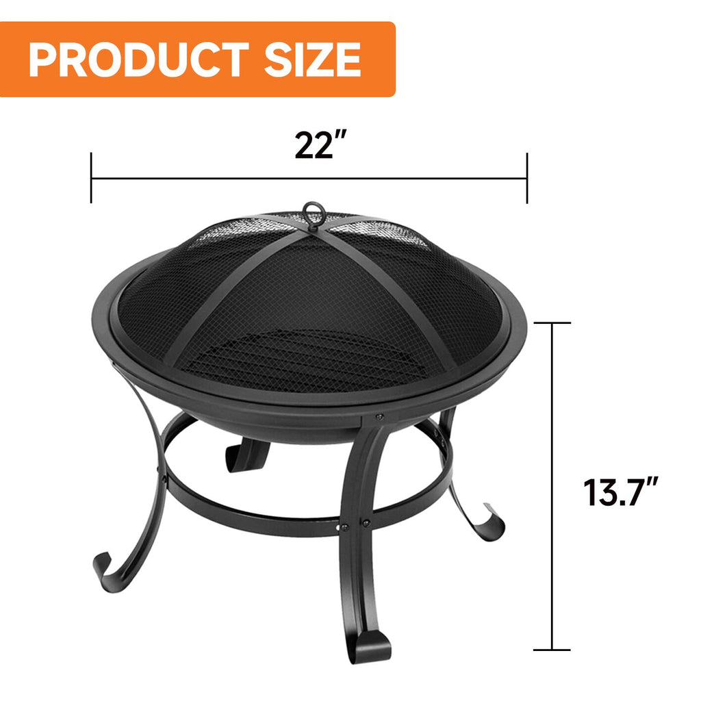 22-Inch Portable Round Metal Fire Pit Set